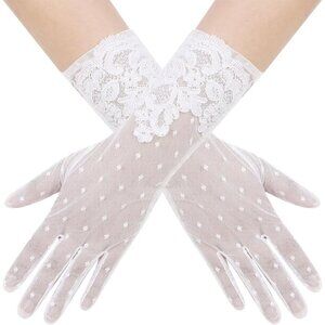 Women's Lvory 01 Short Floral Lace Gloves Sheer Mesh Bridal Wedding Party Prom